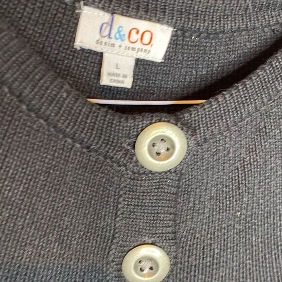 QVC Denim & Company D & Co black large button cardigan sweater layering L boho - Picture 5 of 6